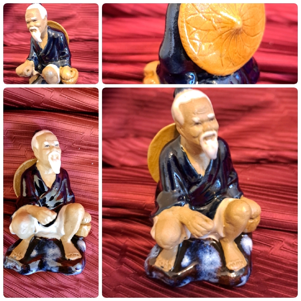 Vintage Chinese Mudmen - Ceramic art pottery - Asian glazed figurine 5x3.5